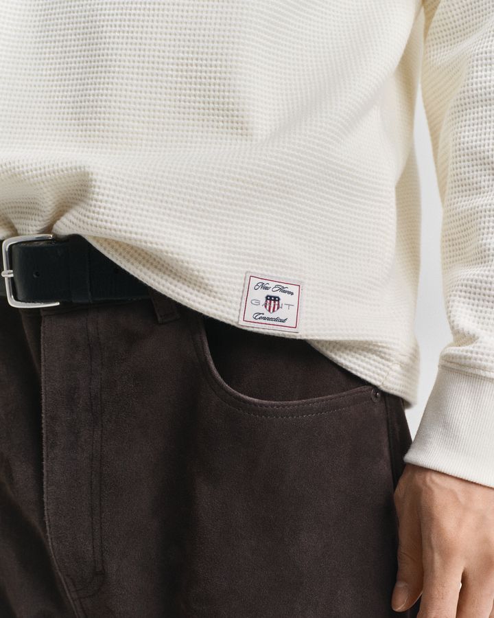 Waffle Textured Long Sleeve Henley T-Shirt