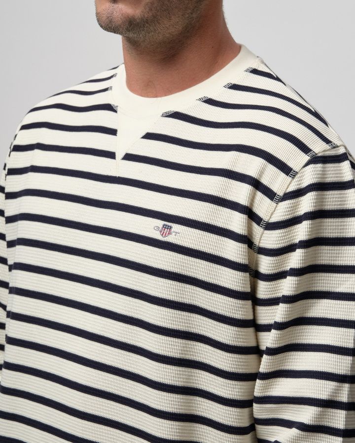 Striped Waffle Sweat C-Neck