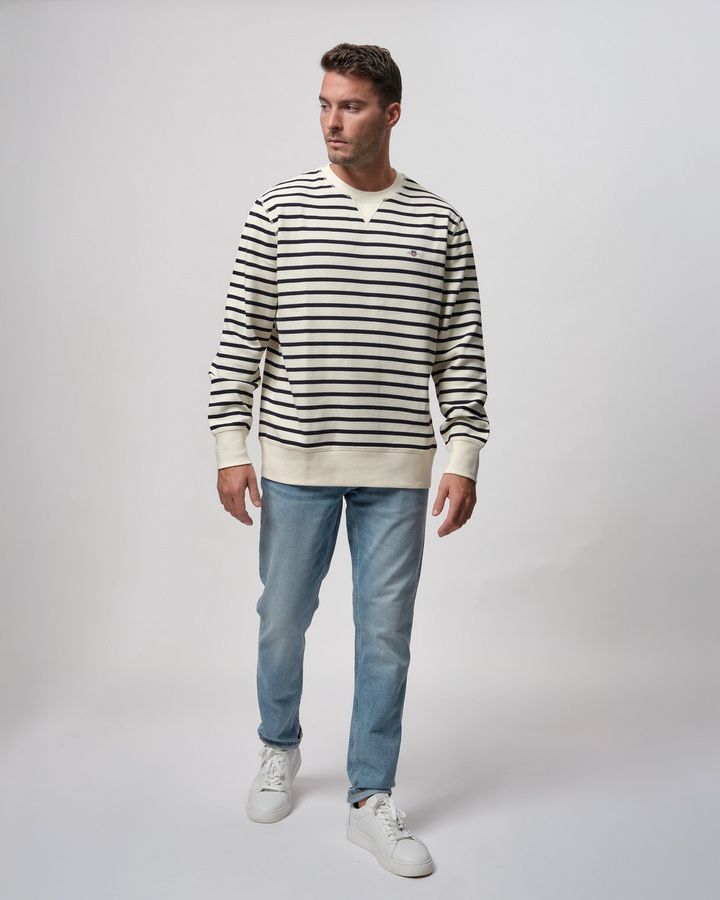 Striped Waffle Sweat C-Neck