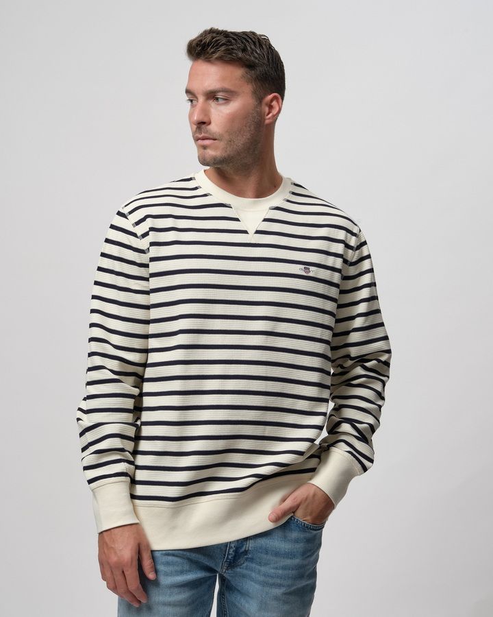 Striped Waffle Sweat C-Neck
