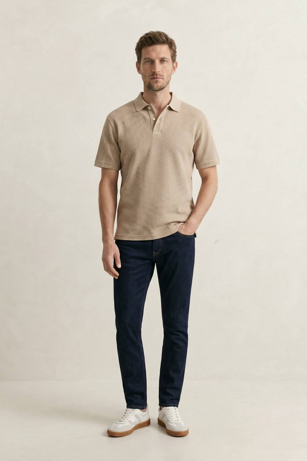 Waffle Texture Short Sleeve Polo