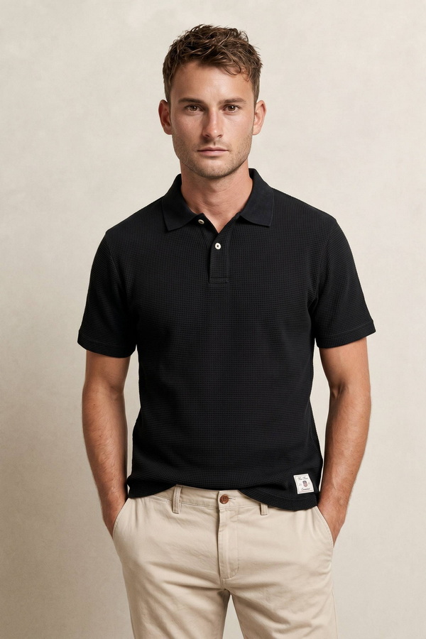 Waffle Texture Short Sleeve Polo