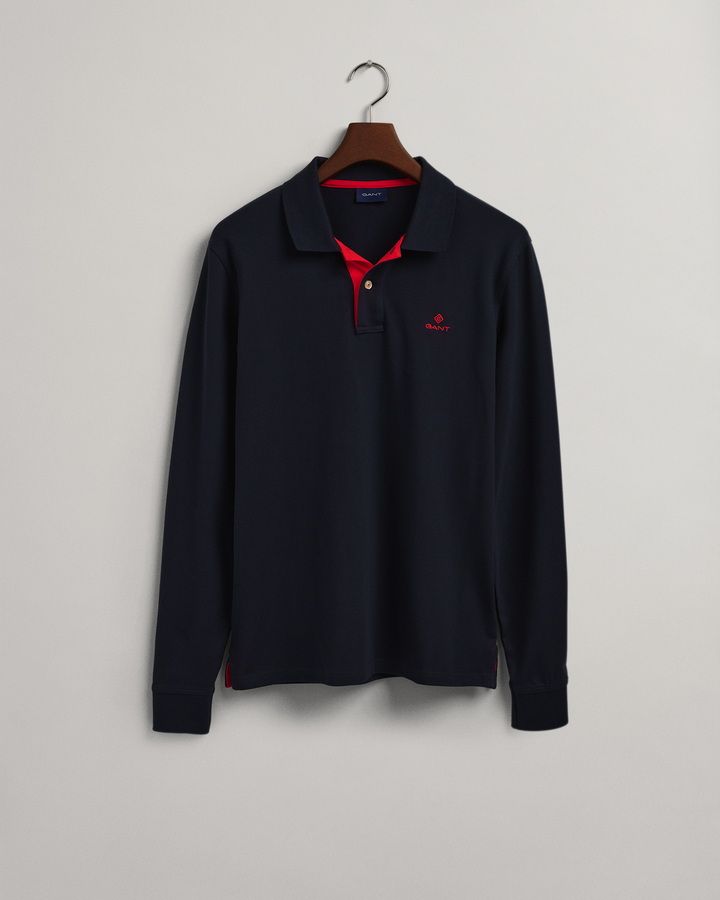 Contrast Collar Long Sleeve Pique Rugger