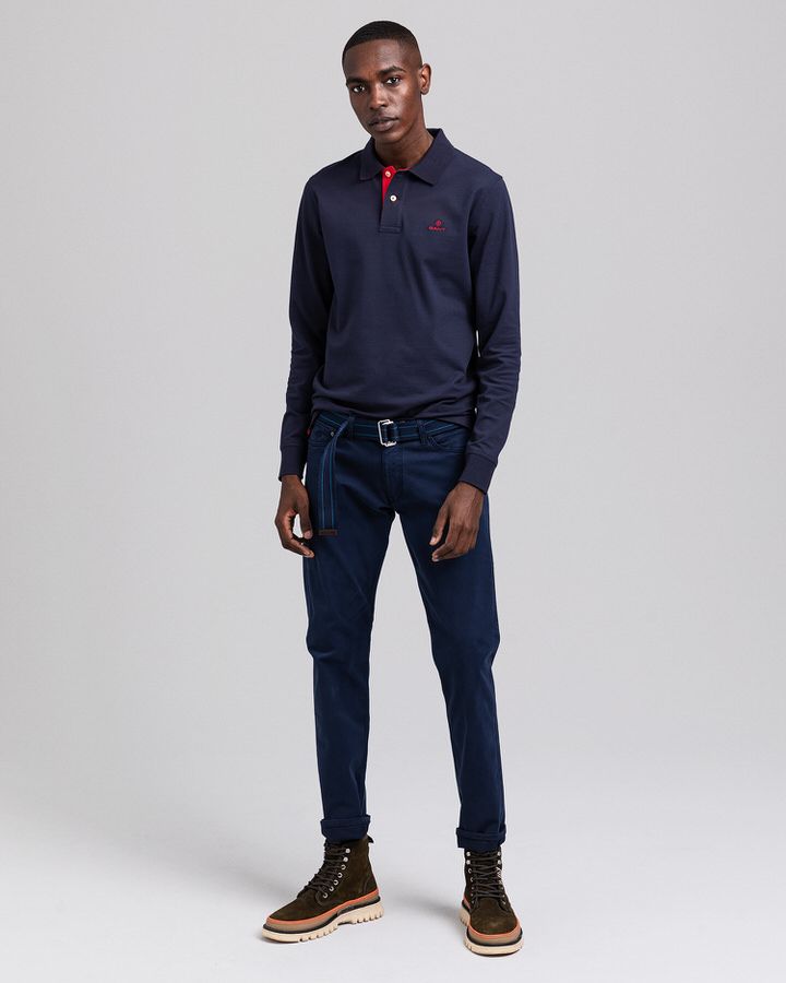 Contrast Collar Long Sleeve Pique Rugger