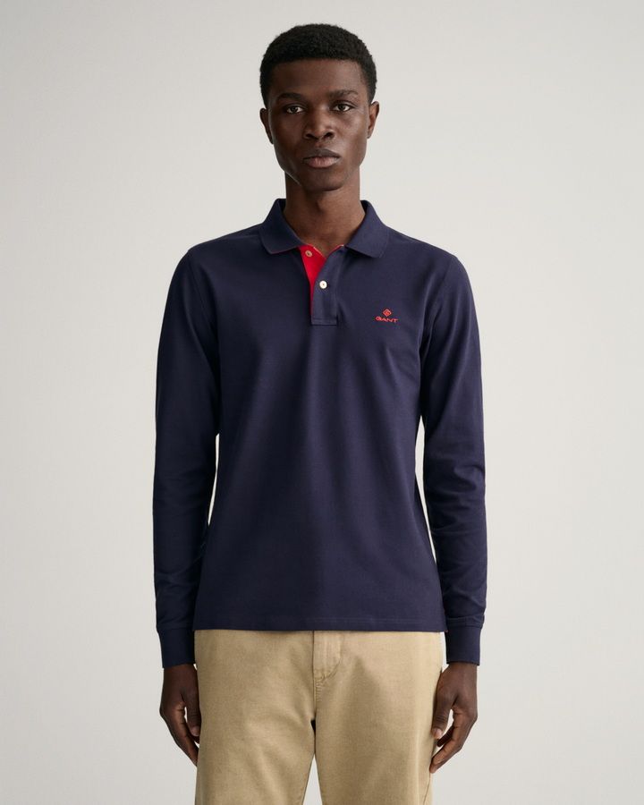 Contrast Collar Long Sleeve Pique Rugger