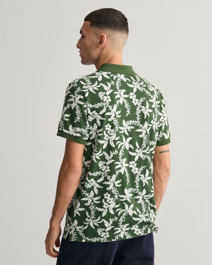 Palm Lei Print Pique Polo Shirt
