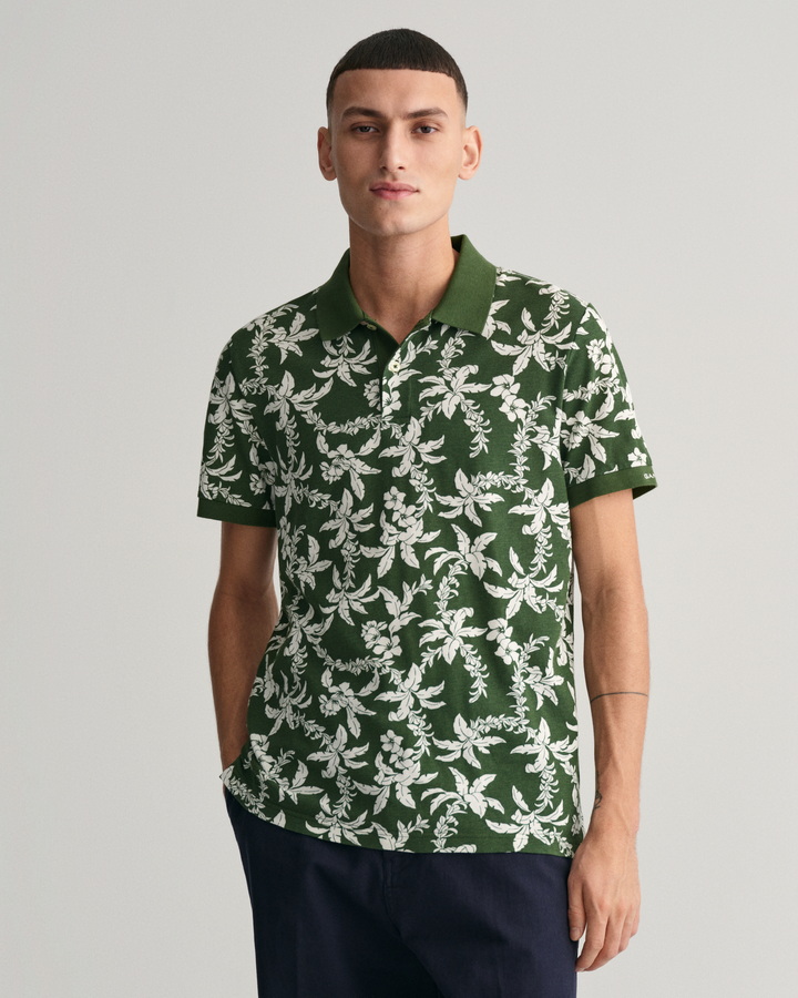 Palm Lei Print Pique Polo Shirt