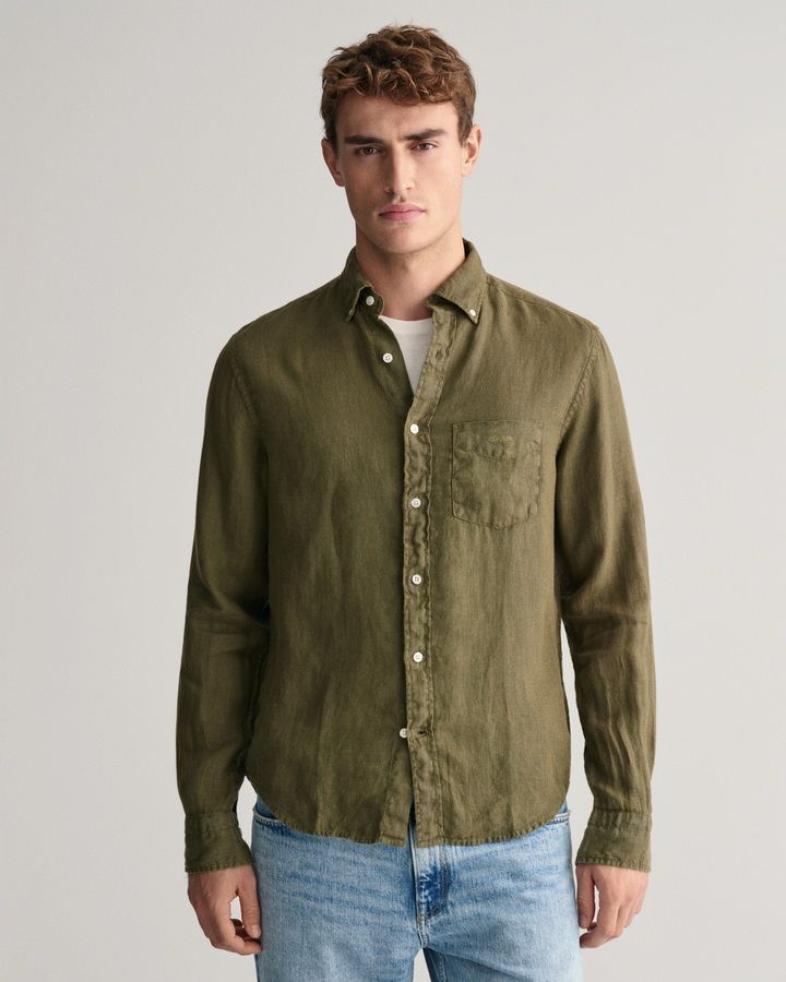 Regular Fit Garment-Dyed Linen Shirt
