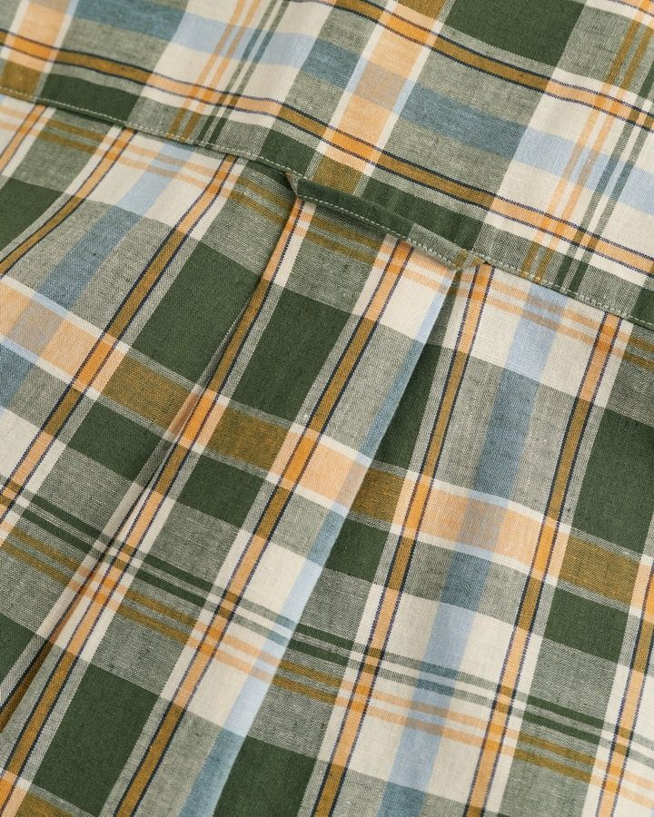 Regular Fit Checked Cotton Linen Short Sleeve Sh