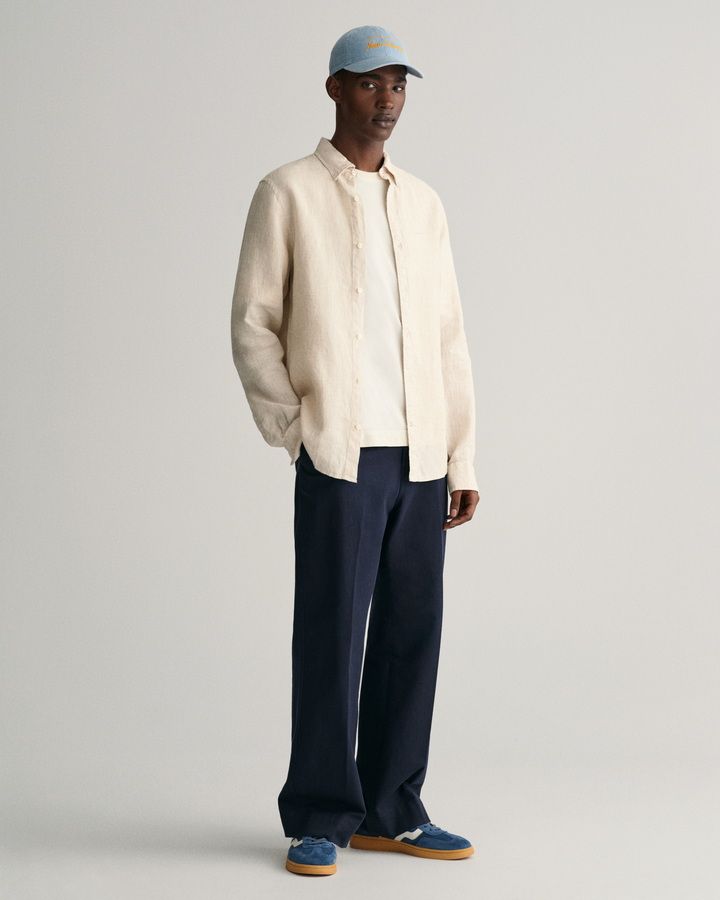 Slim Fit Houndstooth Linen Shirt