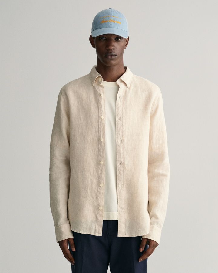 Slim Fit Houndstooth Linen Shirt