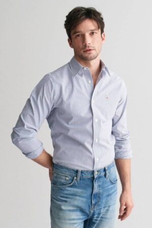 Slim Fit Striped Stretch Poplin Shirt