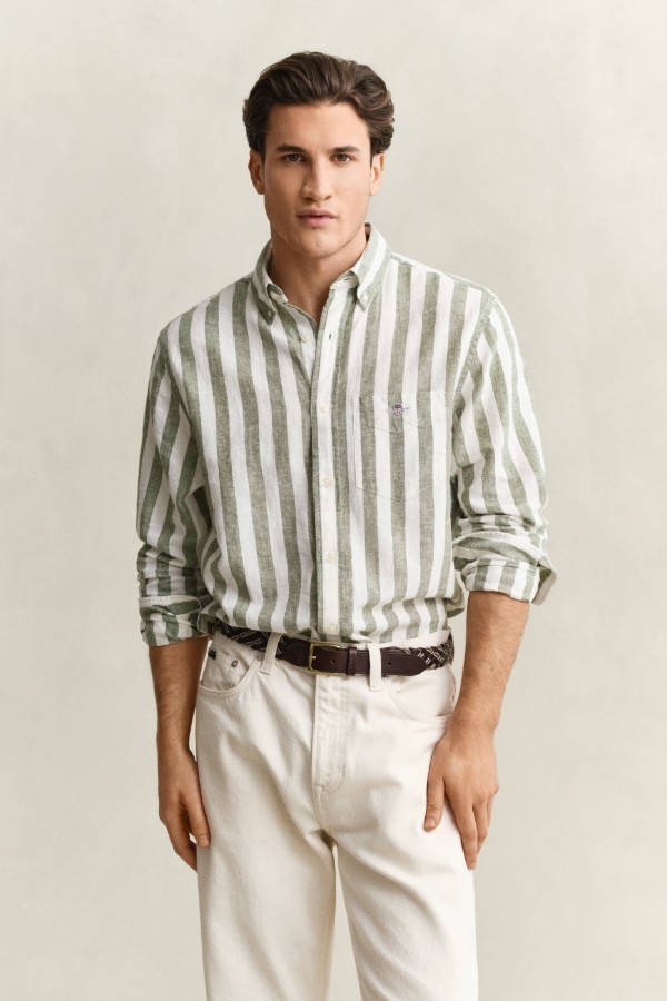 Reg Cotton Linen Stripe Shirt