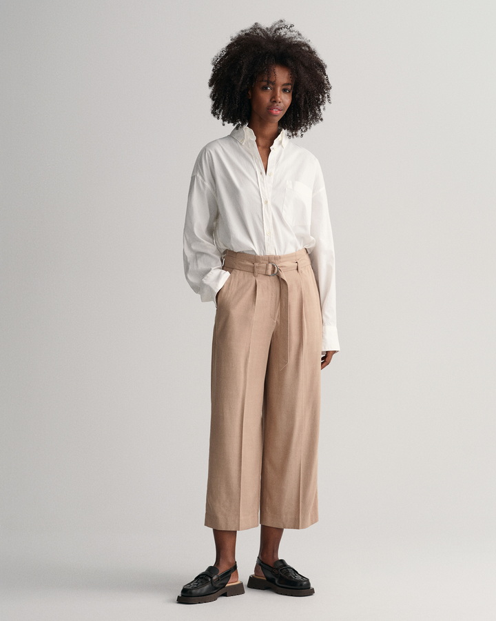 Wide Leg Cropped Belted Pants