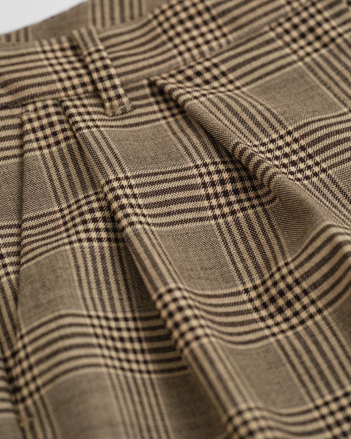 Checked Pleated Wool Blend Pants