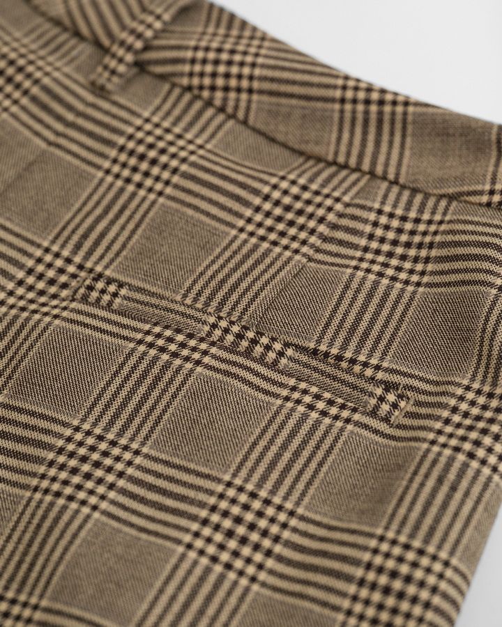Checked Pleated Wool Blend Pants