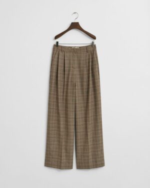 Checked Pleated Wool Blend Pants