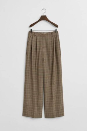 Checked Pleated Wool Blend Pants