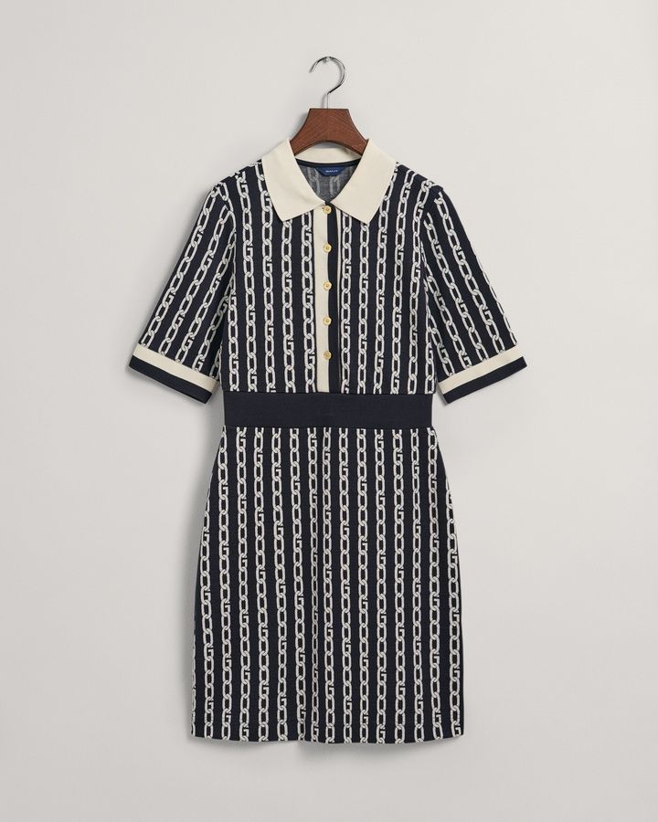 Chain Jacquard Mid Sleeve Polo Dress