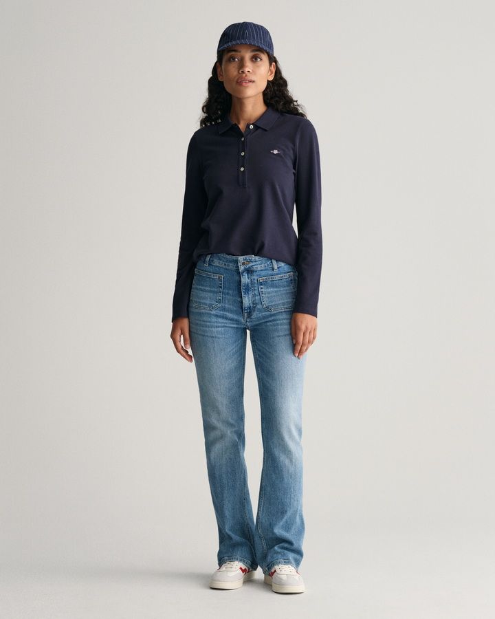 Shield Long Sleeve Pique Polo Shirt