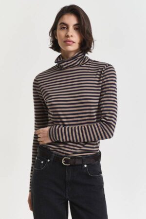 Lightweight Striped Cotton Turtleneck Top