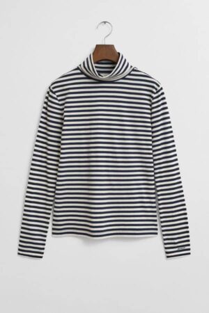 Lightweight Striped Cotton Turtleneck Top