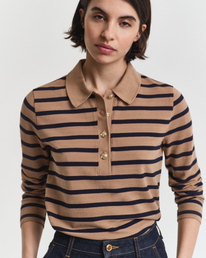 REG BRETON STRIPED LS PIQUE POLO