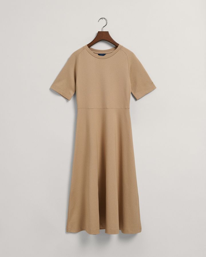 Flared Short Sleeve Crew Neck Dress