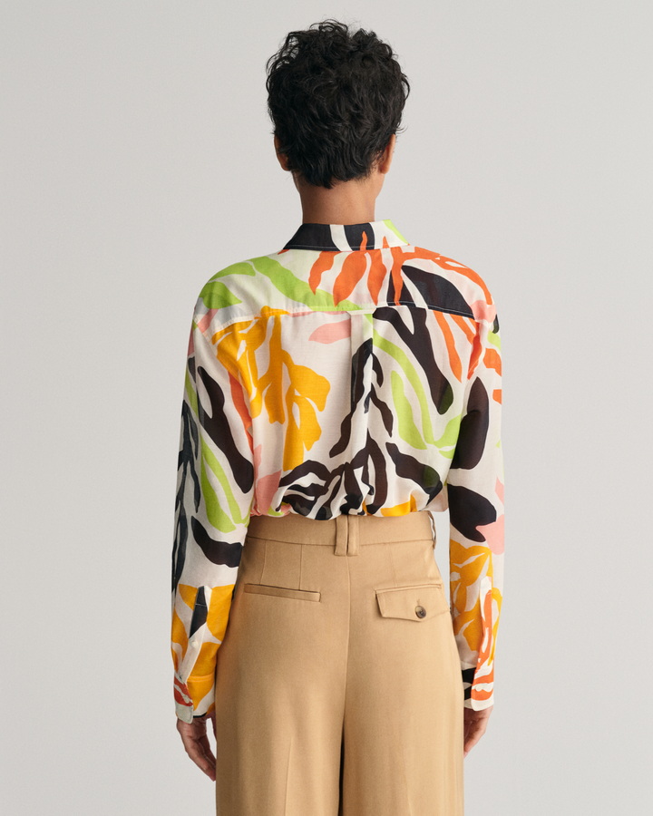 Relaxed Fit Palm Print Cotton Silk Shirt
