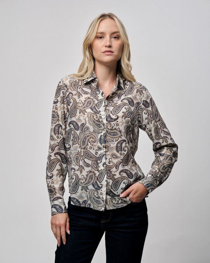 Regular Fit Paisley Cot Silk Shirt
