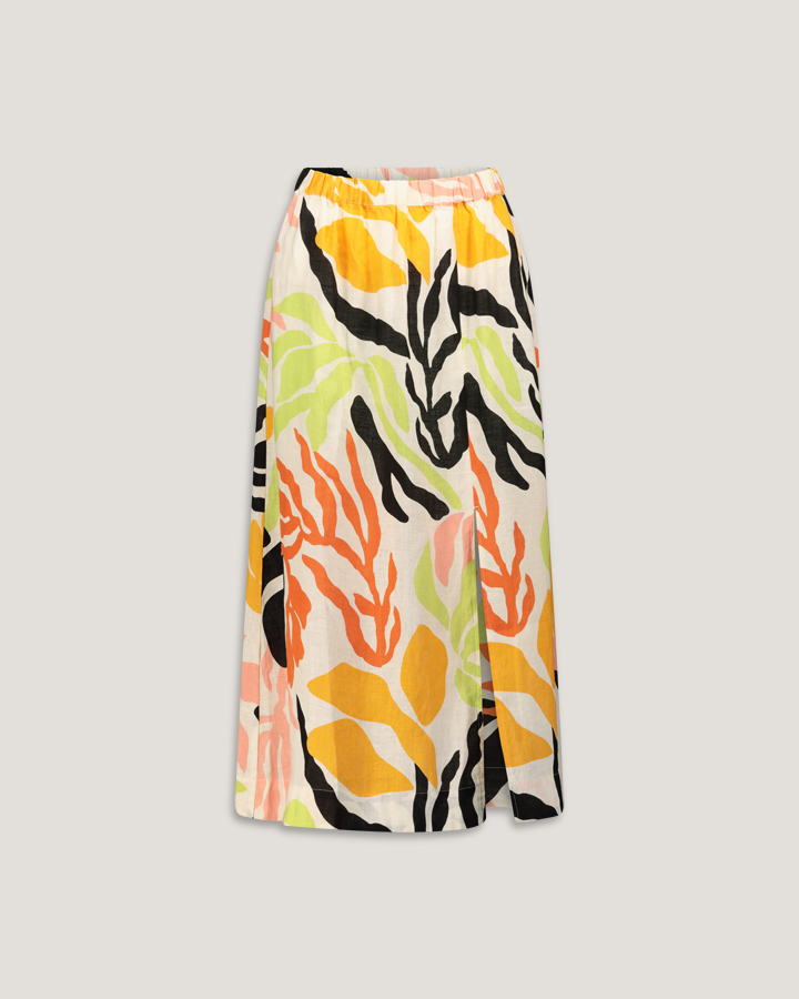Rel Mid Palm Print Linen Skirt