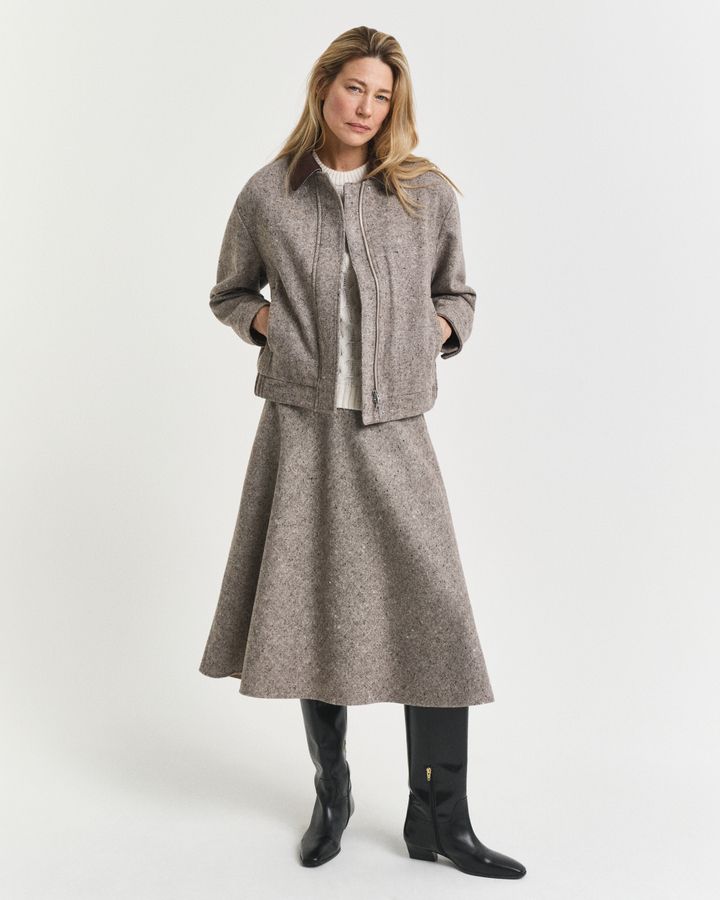 Flared Wool Midi Skirt