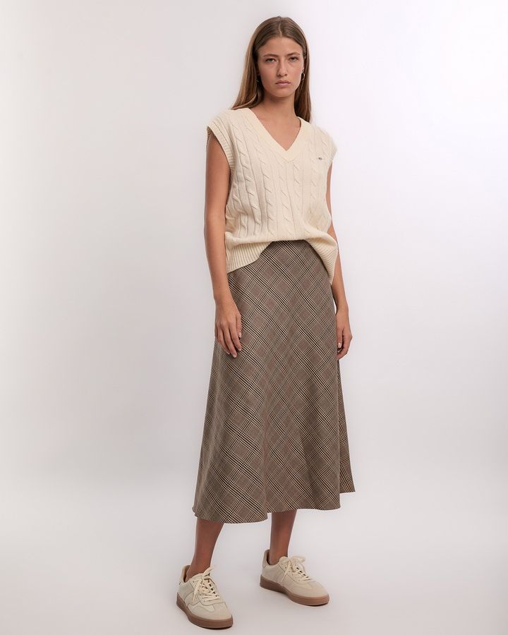 Midi Flared Checked Skirt