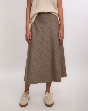 Midi Flared Checked Skirt