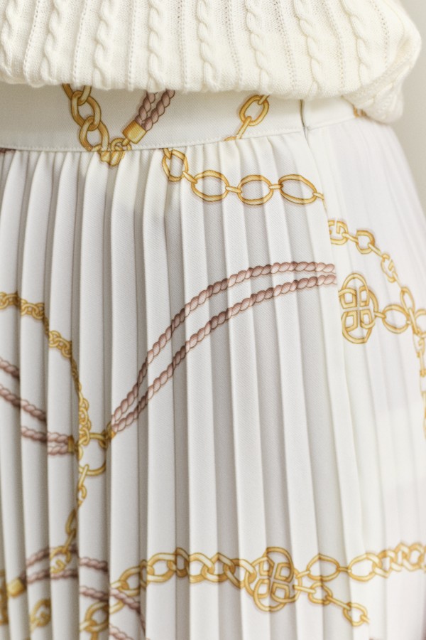 Printed Pleated Midi Skirt