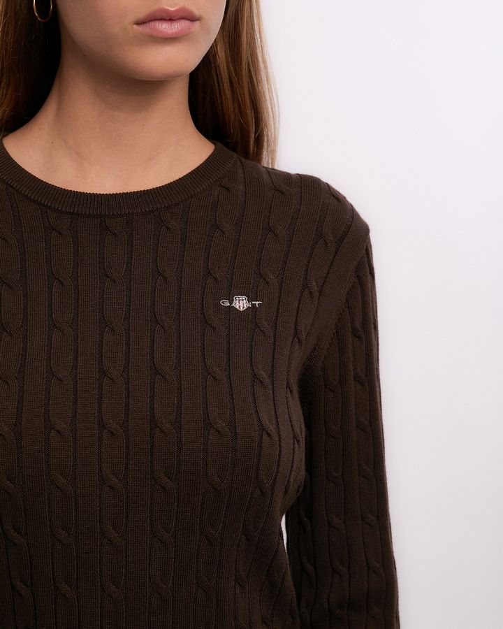 Stretch Cotton Cable Knit Crew Neck Dress