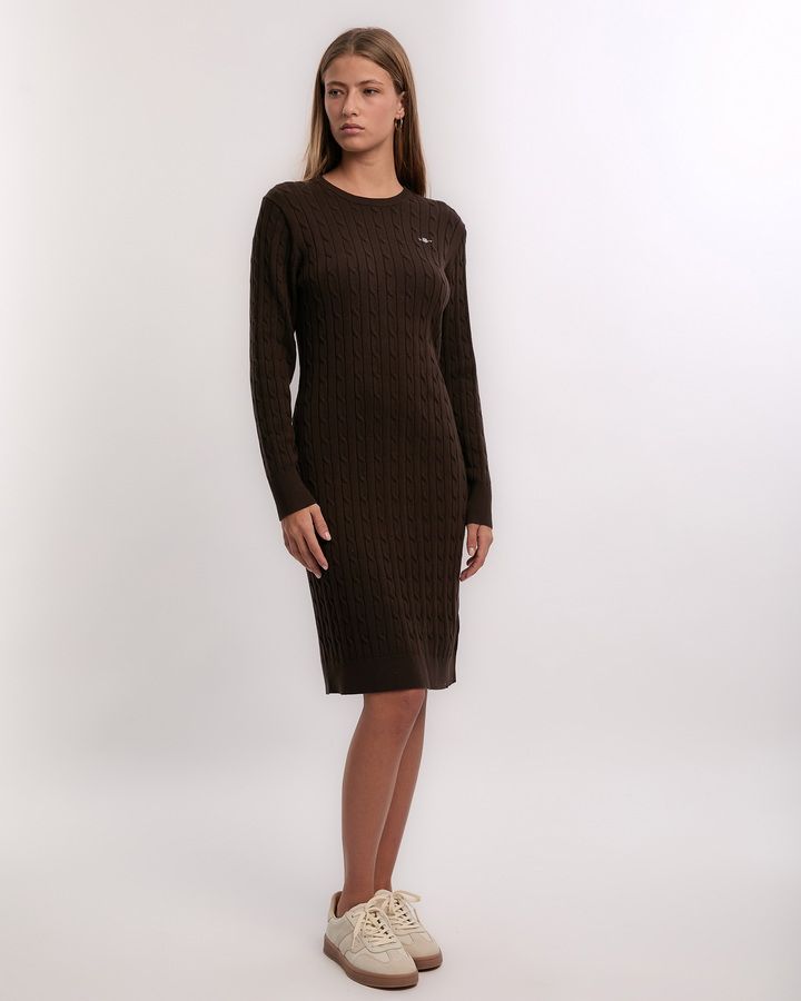 Stretch Cotton Cable Knit Crew Neck Dress