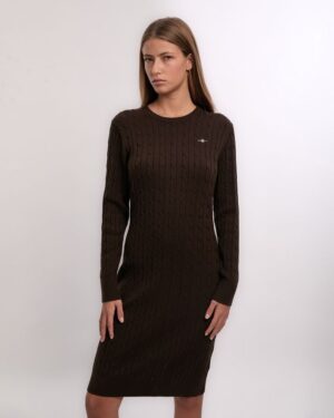Stretch Cotton Cable Knit Crew Neck Dress