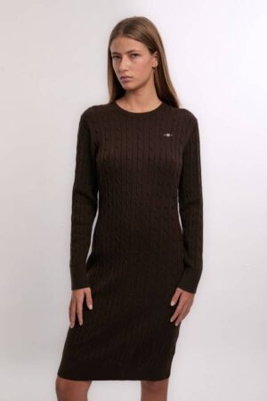 Stretch Cotton Cable Knit Crew Neck Dress