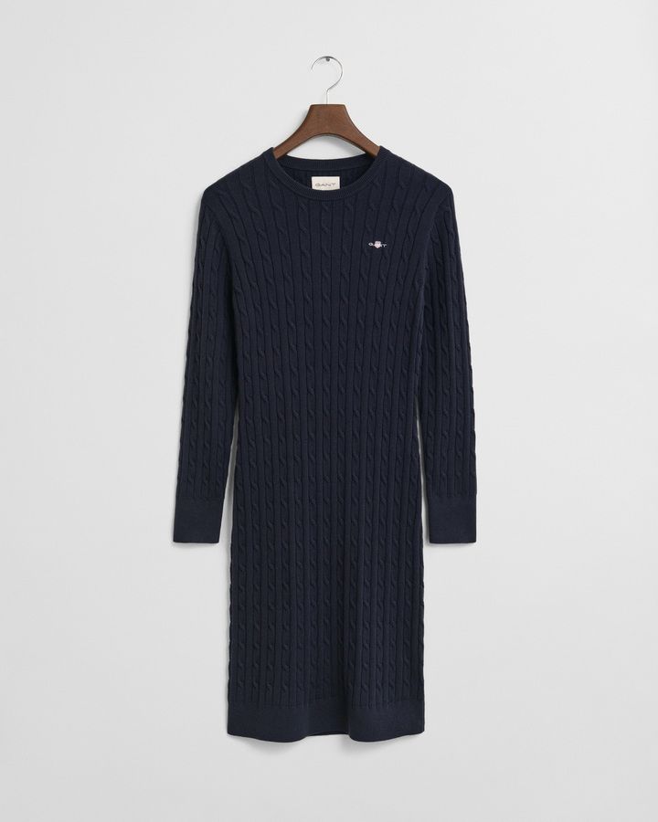 Stretch Cotton Cable Knit Crew Neck Dress