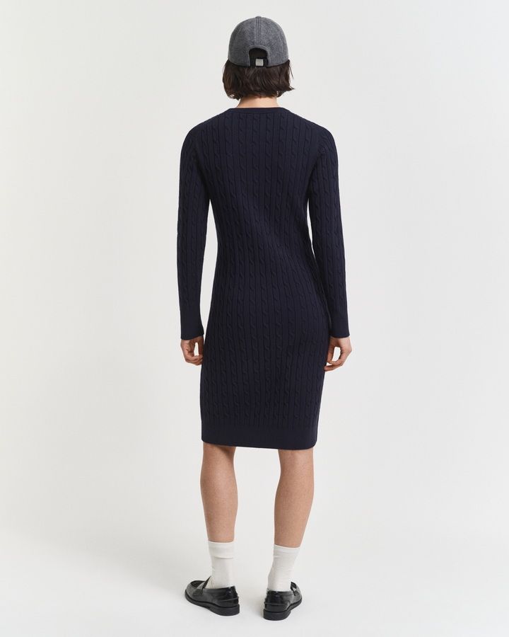 Stretch Cotton Cable Knit Crew Neck Dress