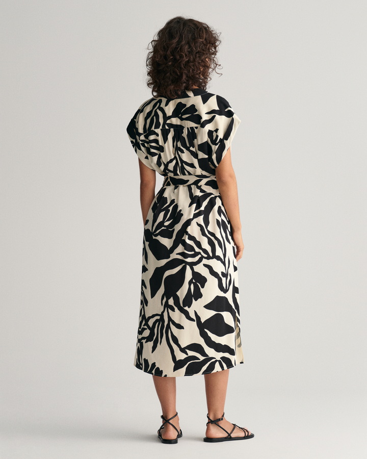 Palm Print Short Sleeve Dress
