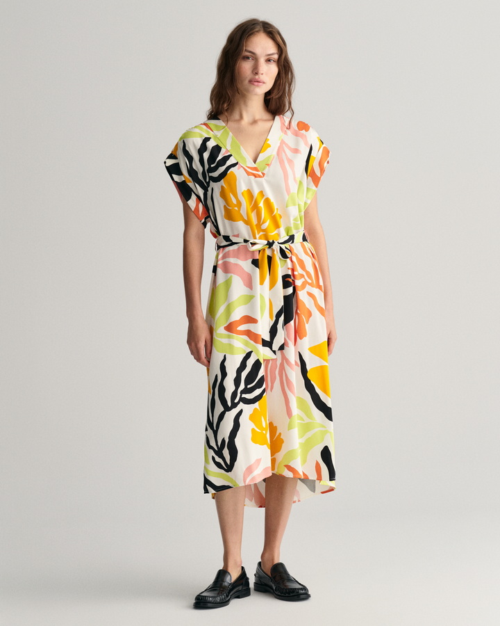 Palm Print Short Sleeve Dress