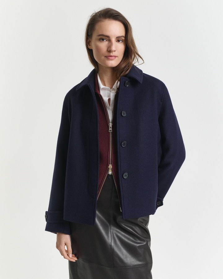 Wool Blend Short Car Coat