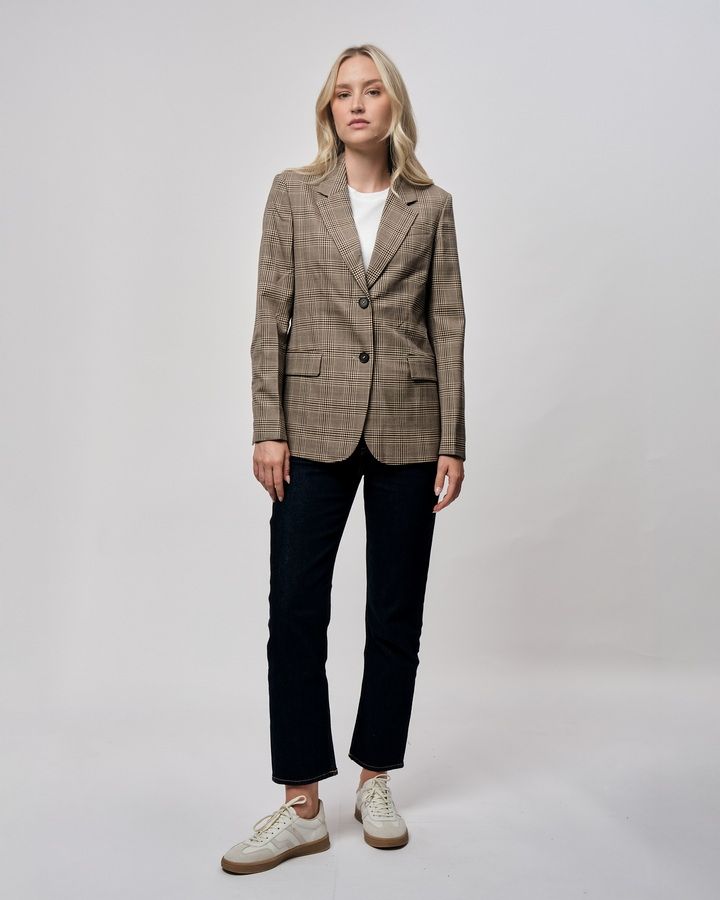 Regular Fit Checked Wool Blend Blazer