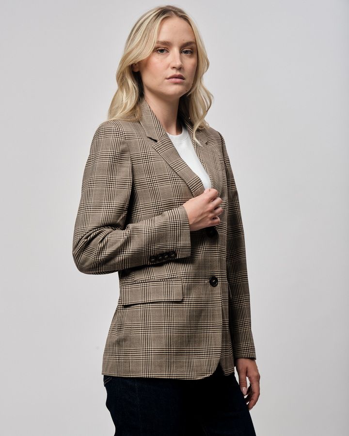 Regular Fit Checked Wool Blend Blazer