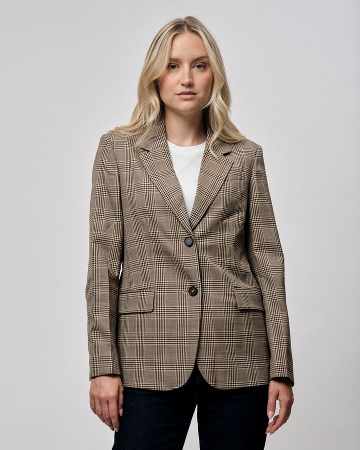 Regular Fit Checked Wool Blend Blazer