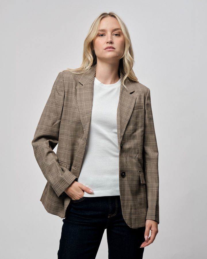 Regular Fit Checked Wool Blend Blazer