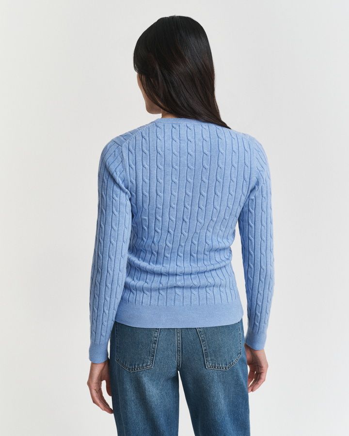 Stretch Cotton Cable Knit Crew Neck Sweater