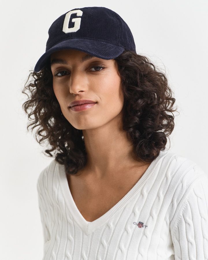 Stretch Cotton Cable Knit V-Neck Sweater